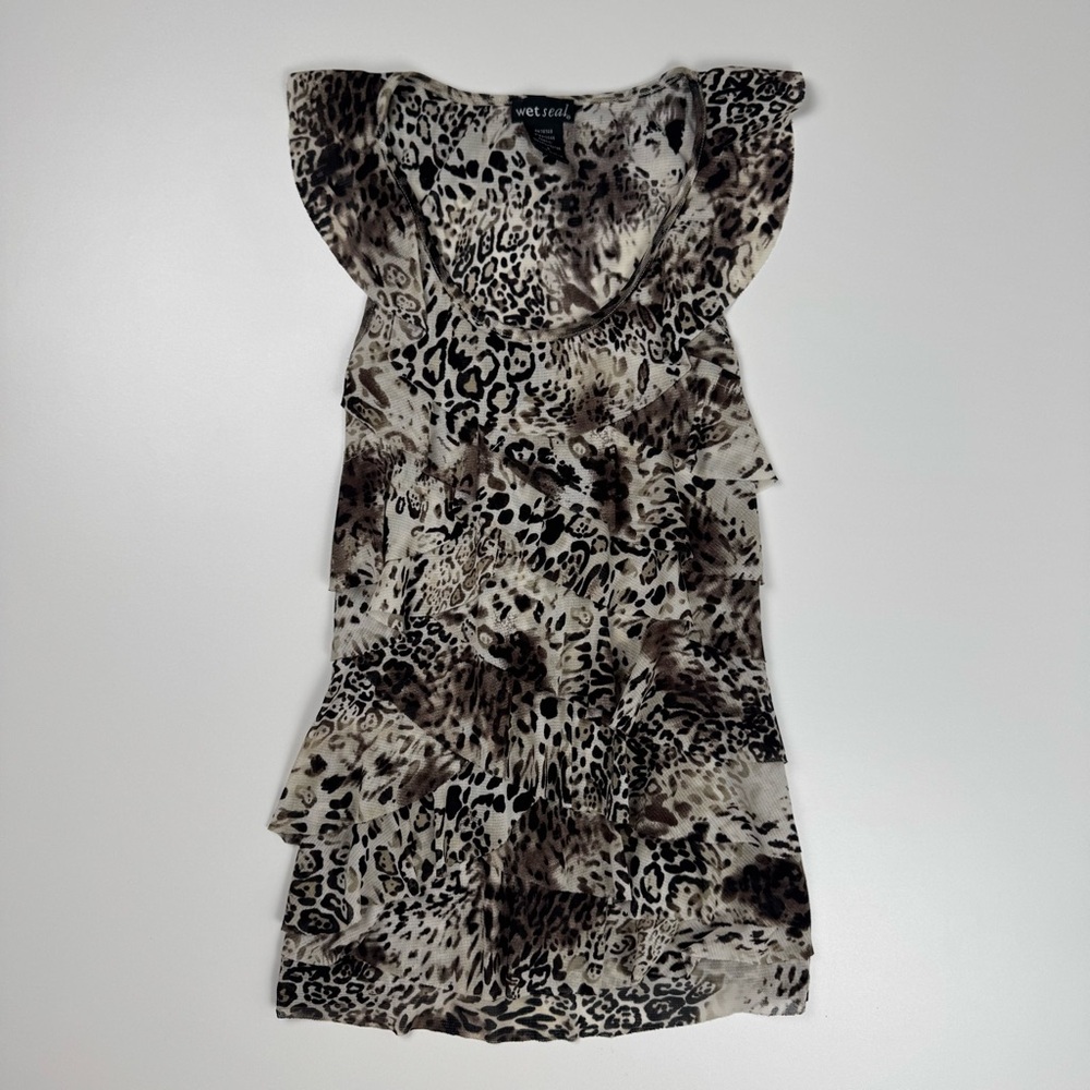 Wet Seal Vintage Y2K Leopard Cheetah Ruffle Top Size Small Grunge Festival Boho